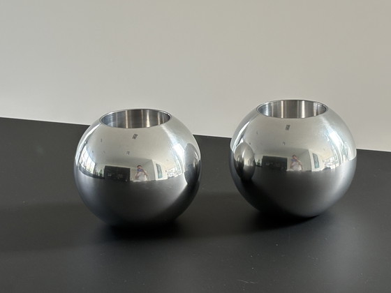 Image 1 of Porte-bougies chauffe-plat vintage Ikea en acier inoxydable Nässjö, lot de deux