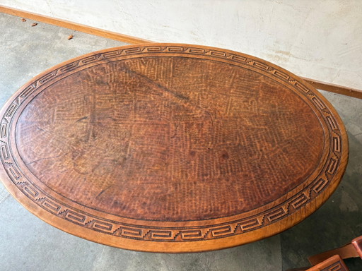 Zuid Amerikaanse leren salontafel en drie bijzettafels