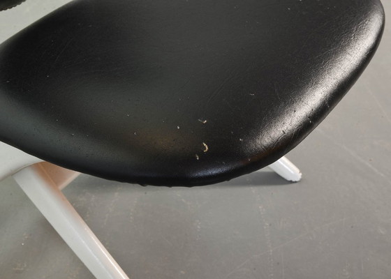 Image 1 of Louis van Teeffelen Dutch Design Pelican Arm Chair for Webe in Solid White Painted Teakwood and Black Leatherette. 