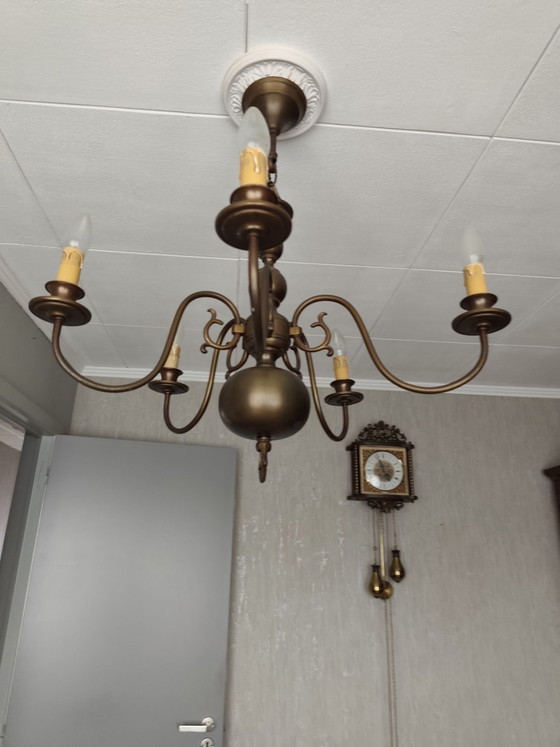 Vintage 5-arm Chandelier – Plastic, Brass (photo 2 of 7)