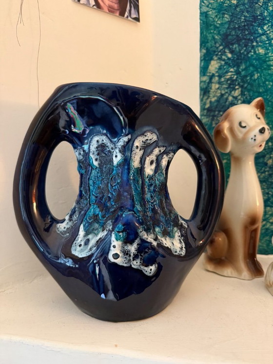 Vintage Vallauris Vase - Double Ear - Ecume De Mér - Fat Lava – Ceramic (photo 8 of 8)