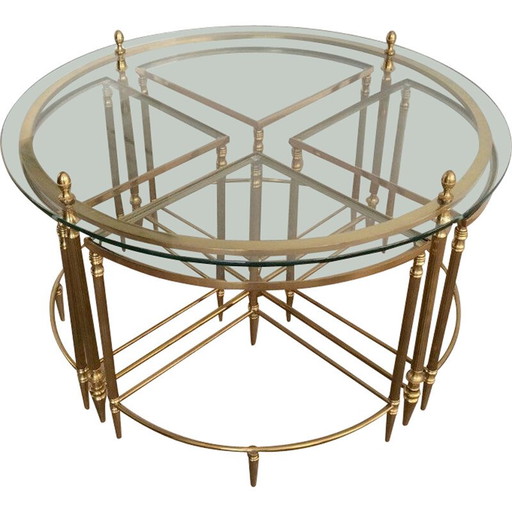 Mesa de centro vintage redonda de latón para La Maison Baguès, Francia 1940