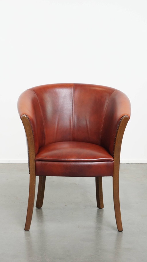 Beef leather tub chair/side chair/office chair in a red/brown color