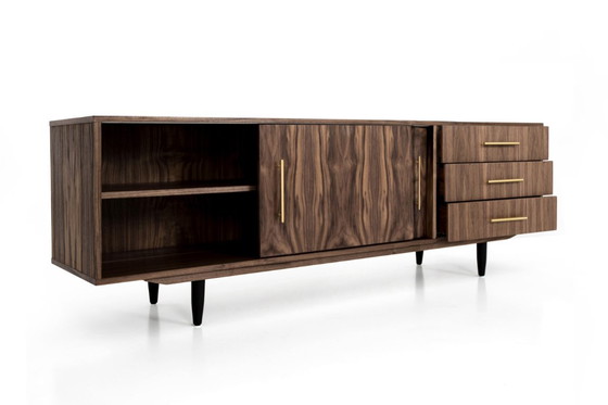 Image 1 of Notenhouten dressoir O-S03 met schuifdeur en 3 laden