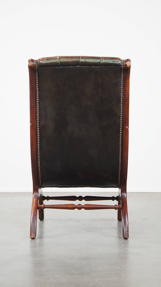Image 1 of Grüner Vintage-Chesterfield-Sessel aus Rindsleder