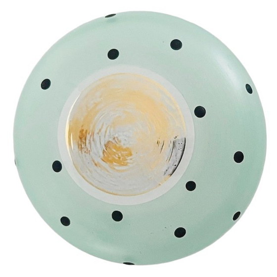 Image 1 of Art Deco joyero de vidrio verde menta punto de oro 1950s