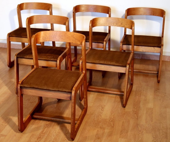 Image 1 of Chaises de salle à manger vintage Willy Rizzo pour Mario Sabot, velours marron, lot de 6, Italie années 1970