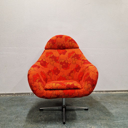 Poltrona girevole vintage anni '60 rivestita in tessuto arancione floreale poltrona girevole