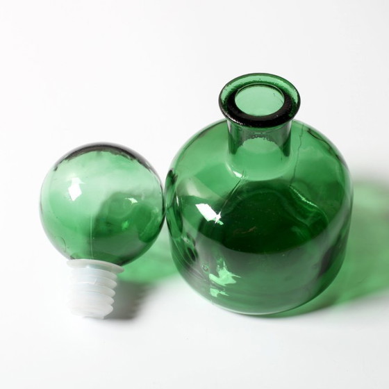 Image 1 of Vintage Emerald Green Glass Decanter / Genie Bottle with Stopper / Empoli / Italy / 1960s