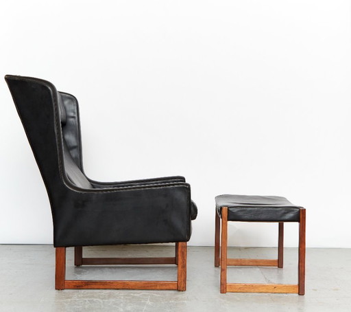 Sedia e poggiapiedi wingback vintage di Rudolf Glatzel per Kill International, 1960