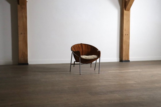 Image 1 of Erik Ole Jørgensen for Bovirke Easy Chair in Cognac Suede and Metal, Denmark, 1953