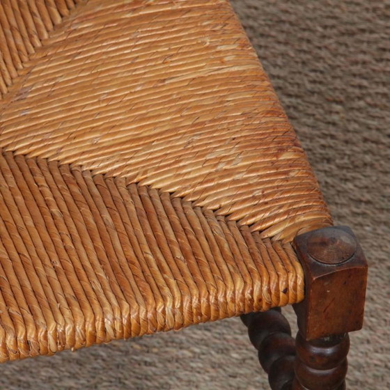 Image 1 of Pair of small turned wood corner chairs with straw seats, 1940