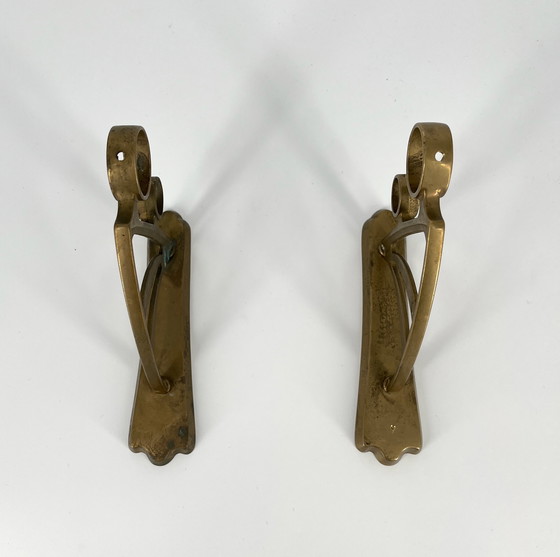Image 1 of 2x Art Nouveau Art Déco Support de tringle à rideaux laiton bronze