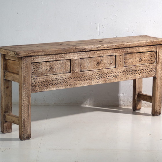 Antique carved console table in elm wood – China, circa 1930 – Iron (photo 4 of 40)