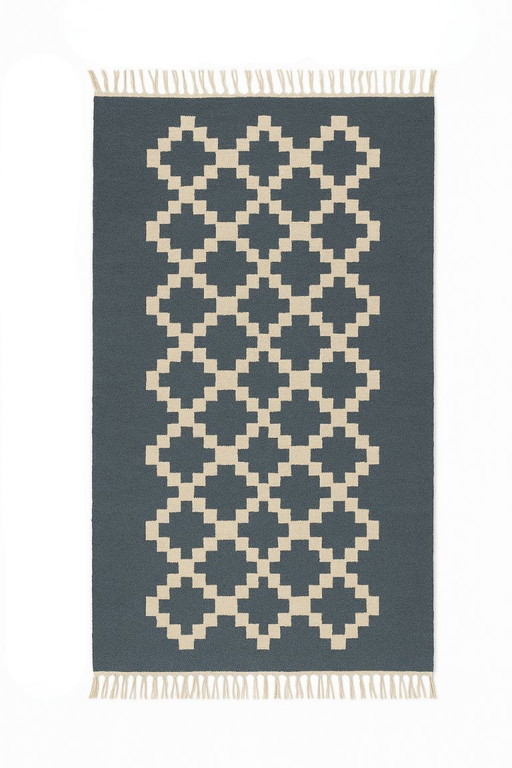 Senon Kilim Runner 90 × 160 cm – Handmade in Egypt –Grey Diamond, Flat-Weave