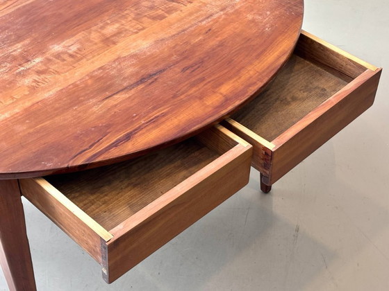 Image 1 of Round, high-quality Biedermeier pearwood dining table with drawers