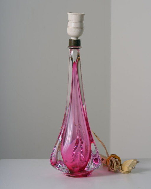 Val Saint Lambert Crystal Table Lamp – Pink/Fuchsia (1950s/1960s)