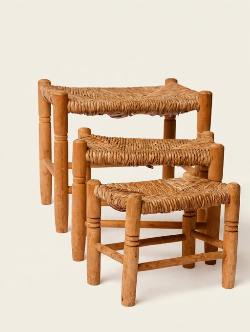 Vintage Mimiset Biezen Zitting – krukjes, Wood, Rattan