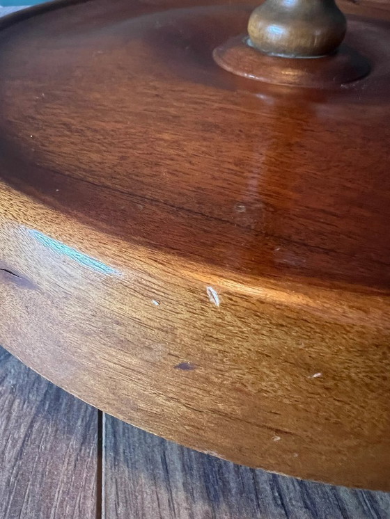 Image 1 of Vintage Mid - Century floor lamp from the 1960s. Lampshade with hunting motifs and turned wooden base in top condition.