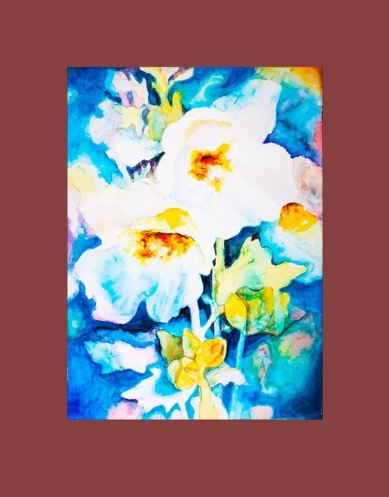 Image 1 of Original watercolor with flowers. Flower painting. Watercolor flowers. New.