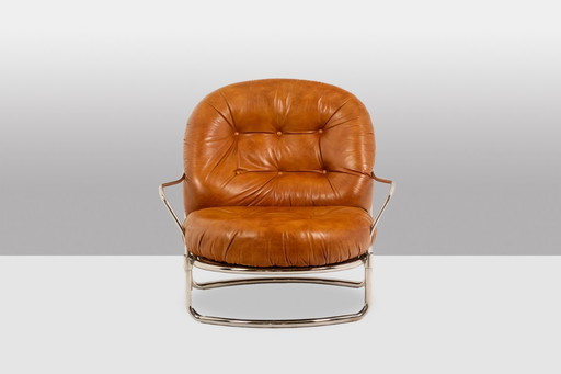 Carlo Di Carli. Leather and metal armchair. 1970s