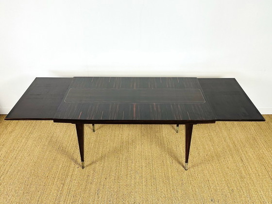 Image 1 of Table de salle à manger art déco en ébène de macassar avec rallonges, 1940