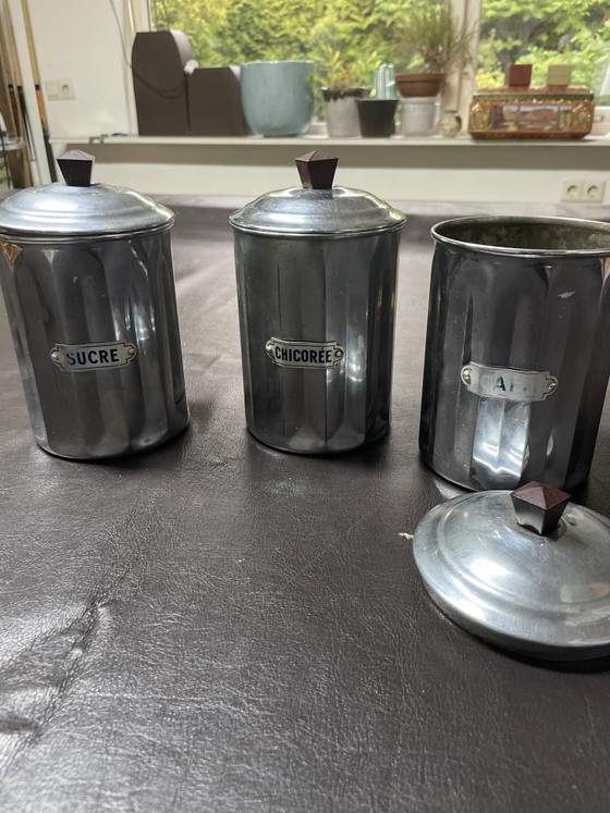Image 1 of Set van 3 vintage aluminium voorraadpotten