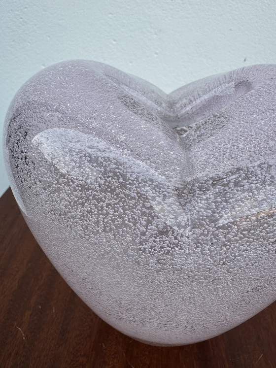 Image 1 of Heart-shaped vase in pink bubbled glass, 1960s