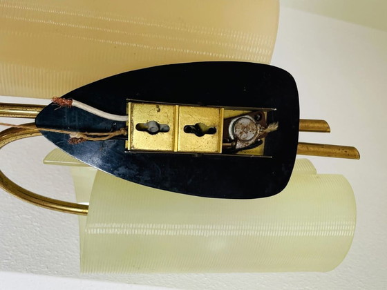 Image 1 of Applique a doppia luce beige e verde di metà secolo moderno con cavo di trazione, anni '70