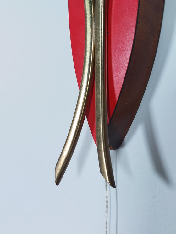 Image 1 of Lampada da parete vintage di metà secolo, lampada a borsa, vetro, ottone, decorazione floreale