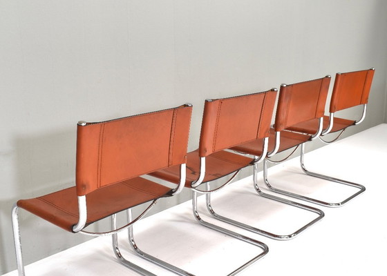 Image 1 of 4X Mart Stam S33 Chairs by FASEM in Chrome and Saddle Leather, Italy – 1970’s