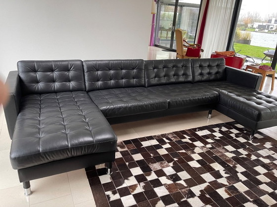 Image 1 of Großes schwarzes Ledersofa mit 2 Chaiselongues