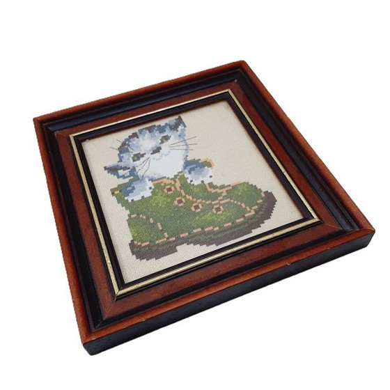Image 1 of Vintage framed cross-stitch tapestry 