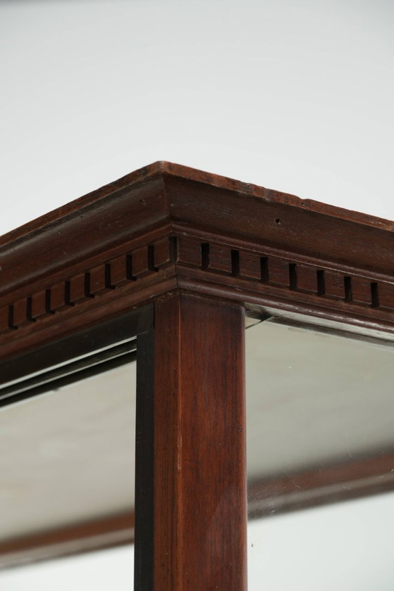 Image 1 of Large antique 19th-century English oak display cabinet/shop cabinet with multiple glass levels