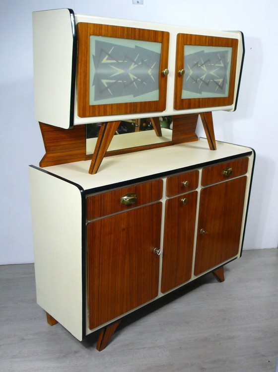 Image 1 of 50s 60s gabinete de cocina, estrafalario rockabilly riñón en forma de mesa era, mediados de siglo moderno