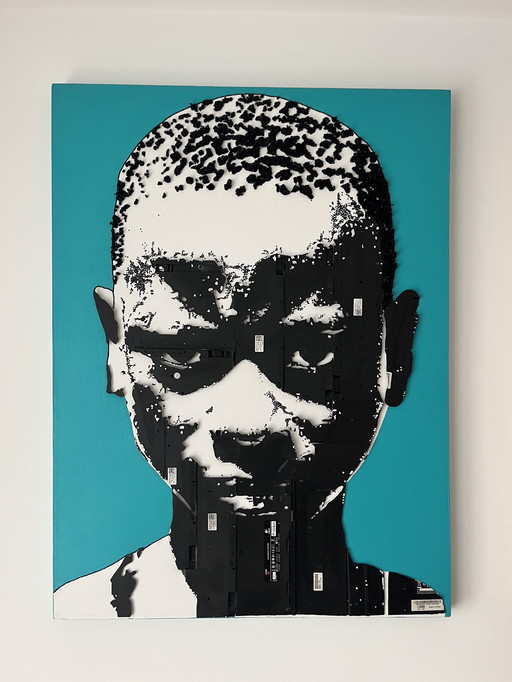 Maurice Mbikayi - « Pensées plus profondes », technique mixte sur toile