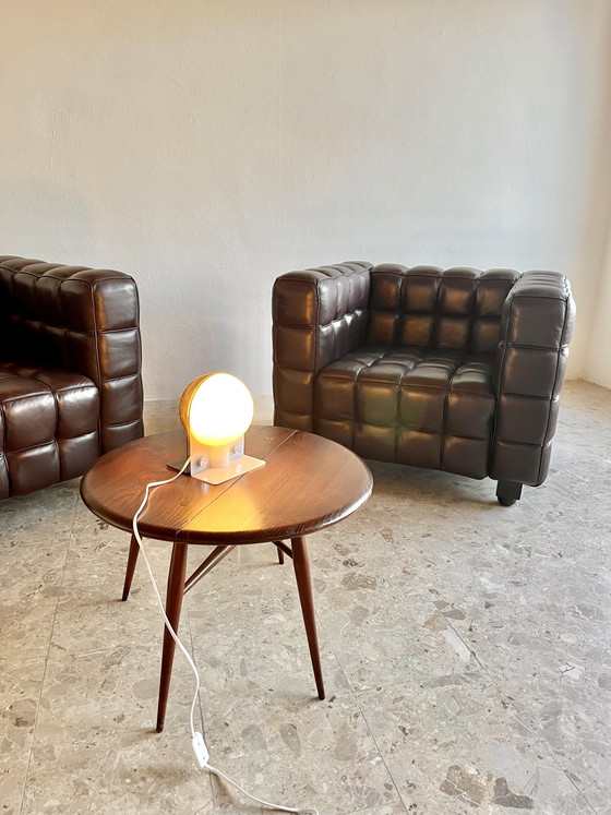 Image 1 of 2 Kubus loungestoelen | Josef Hoffmann-stijl | Donkerbruin leer