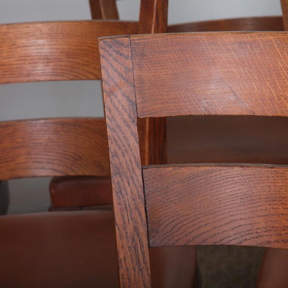 Set di 6 sedie da pranzo in rovere nello stile di Jean Pascaud, 1940, Legno, Marrone (foto 2 di 9)
