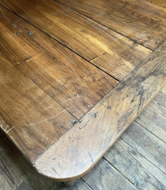 Image 1 of Grande table de ferme ancienne en bois massif – style rustique XIXe – pieds tournés - 181x100m