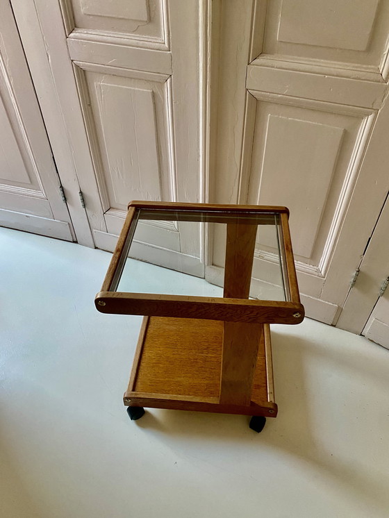 Image 1 of Carrello houten vintage della metà del secolo con wieltjes