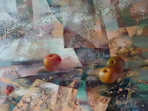 Original Oil Painting Abstract Expressionism Still Life Apples – schilderijen tekeningen, Canvas