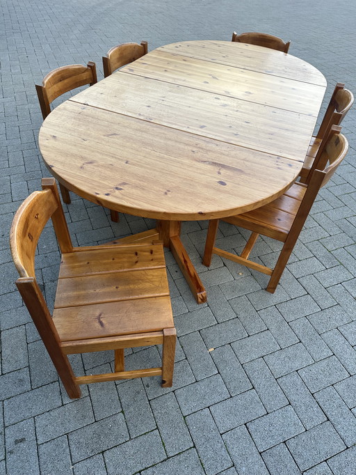 Vintage Eetkamerset - 6 Stoelen En Verstelbare Tafel