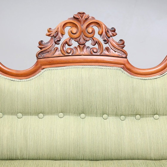 Image 1 of Neo-Rococo antique sofa in wood with textile upholstery, dating to 1920–1930, measuring 164 cm wide by 70 cm high and 94 cm deep