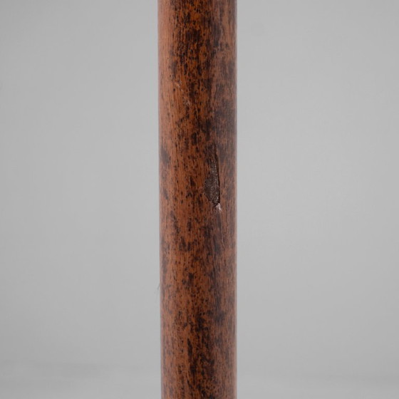 Image 1 of Vloerlamp van chroom en teakhout met zijden kap.