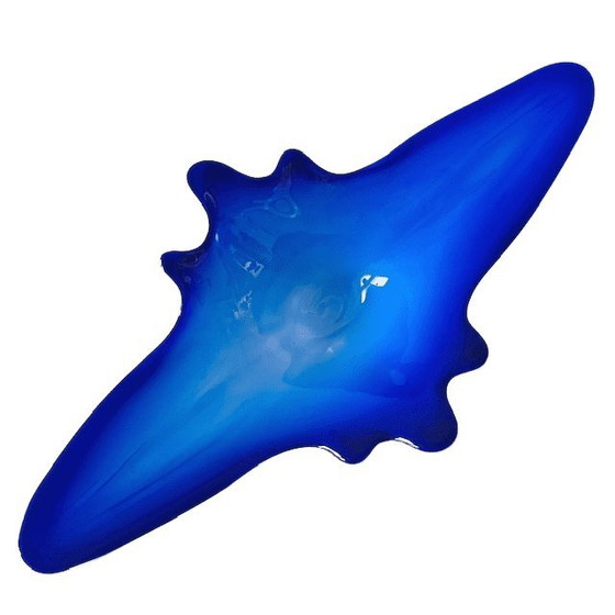 Image 1 of Ciotola vintage XL in vetro di Murano blu bianco trasparente metà anni '70