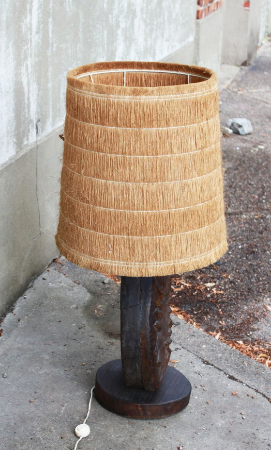 Page 1 of 6 Brutalist Lamp in Wood and Raffia Signed Delsinne, Belgium, 60s. – Table lamps (photo 5 of 6)