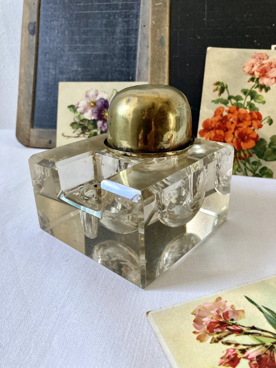 Desk Inkwell with Beveled Cut Glass Reservoir and Brass, circa 1900 – Decorative Objects (photo 16 of 18)