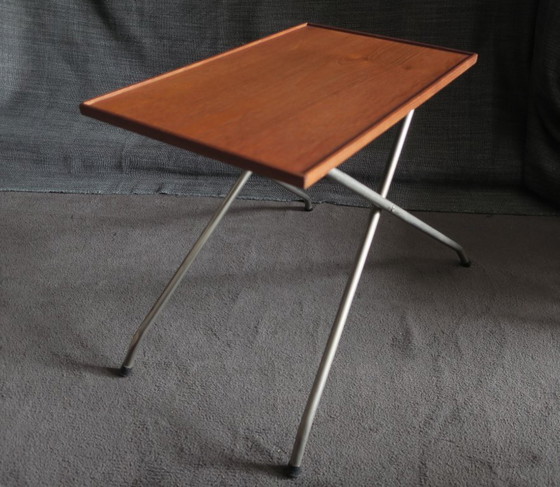 Danish Teak and Aluminium Adjustable Wine or Side Table, 1960s, Wood, Metal, Brown, Scandinavian (photo 10 of 14)