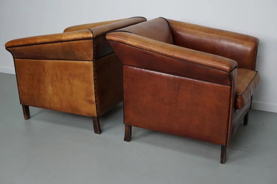 Image 1 of Vintage Nederlandse clubfauteuils van cognackleurig leer, set van 2