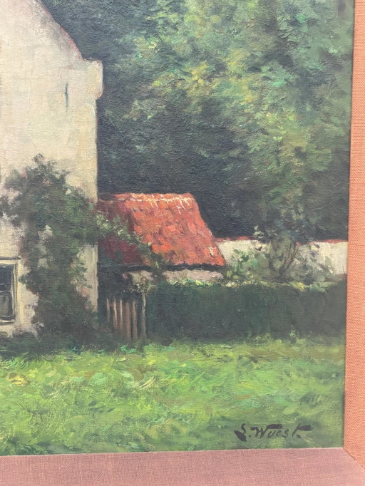 Cuadro antiguo al óleo sobre lienzo de Wuest – Escena rural – 110 x 96 cm – schilderijen tekeningen (photo 2 of 9)